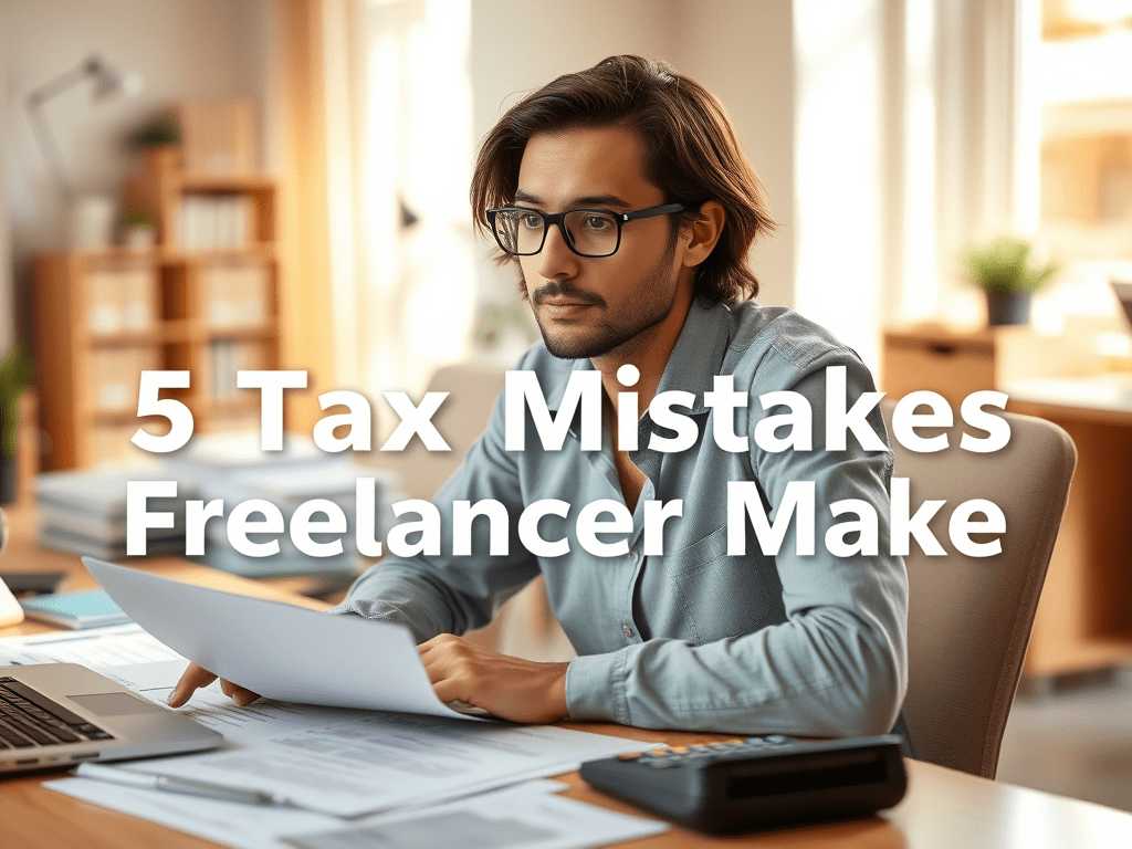 Freelancer working on laptop with tax documents — common tax mistakes and tips to avoid them